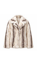 D-Design Luxe Striped Plush Faux Fur Statement Jacket