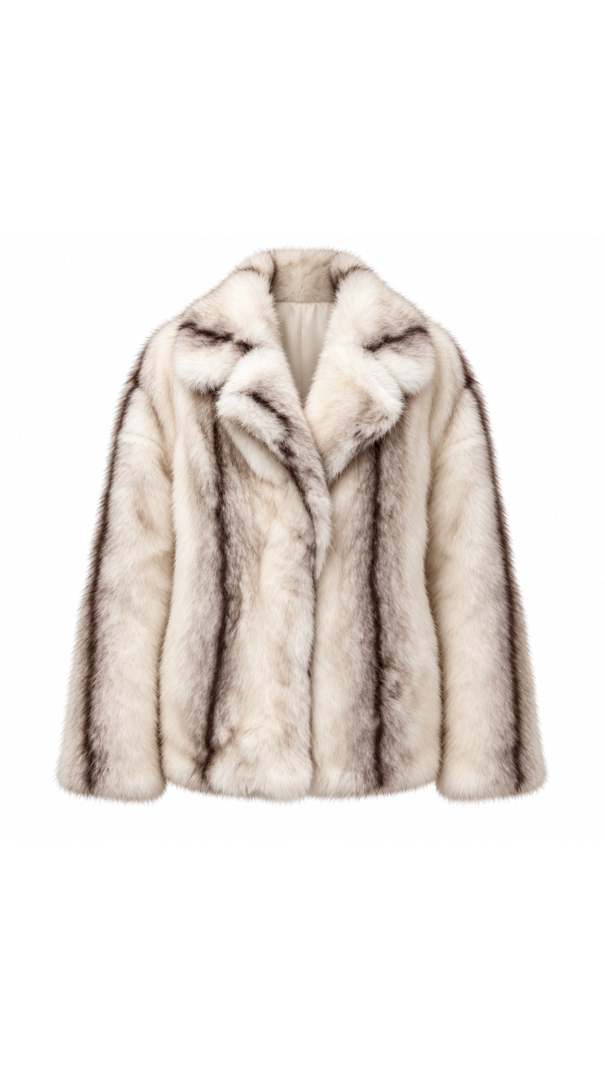 D-Design Luxe Striped Plush Faux Fur Statement Jacket