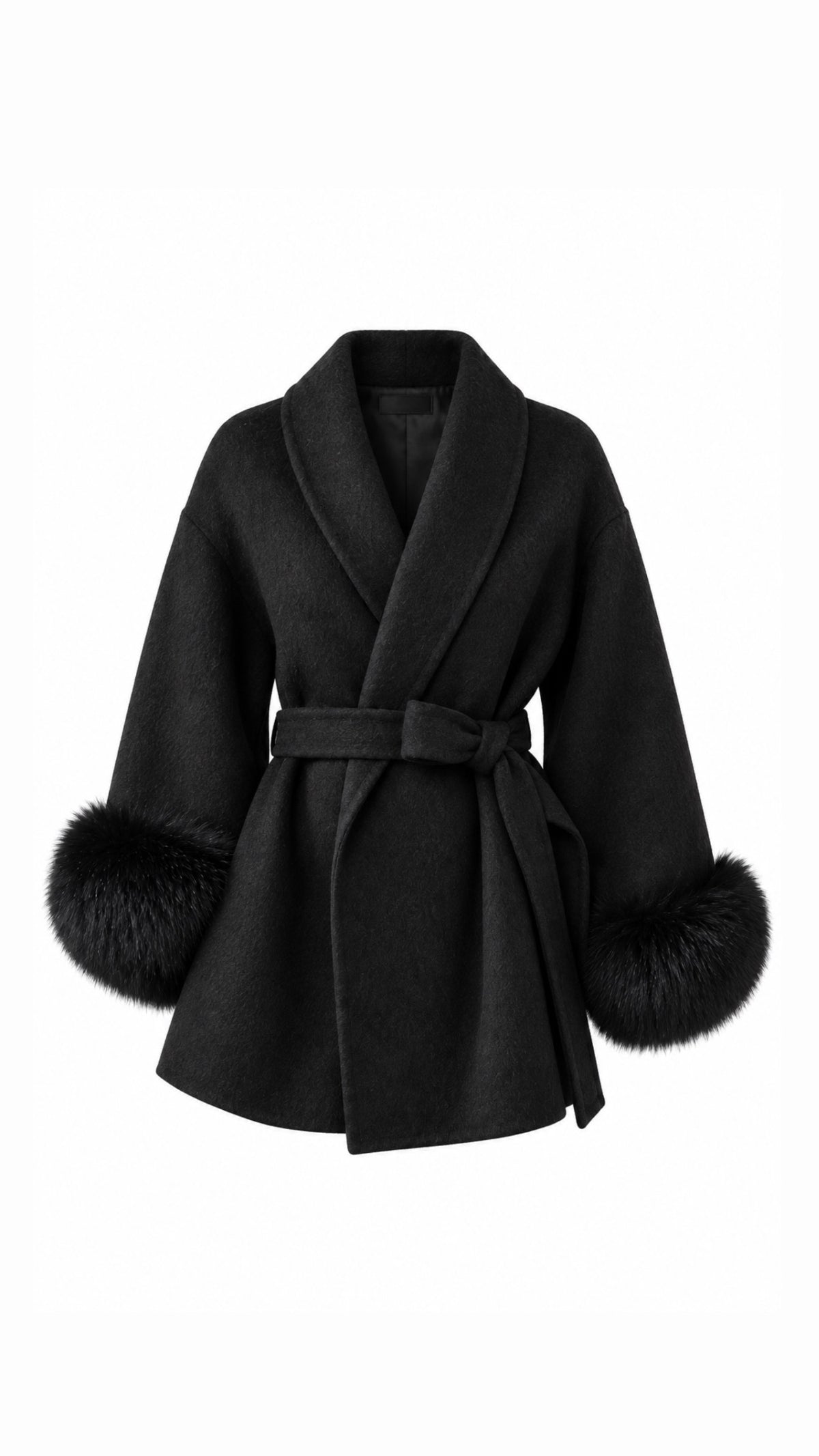 Fur Cuff Belted Coat