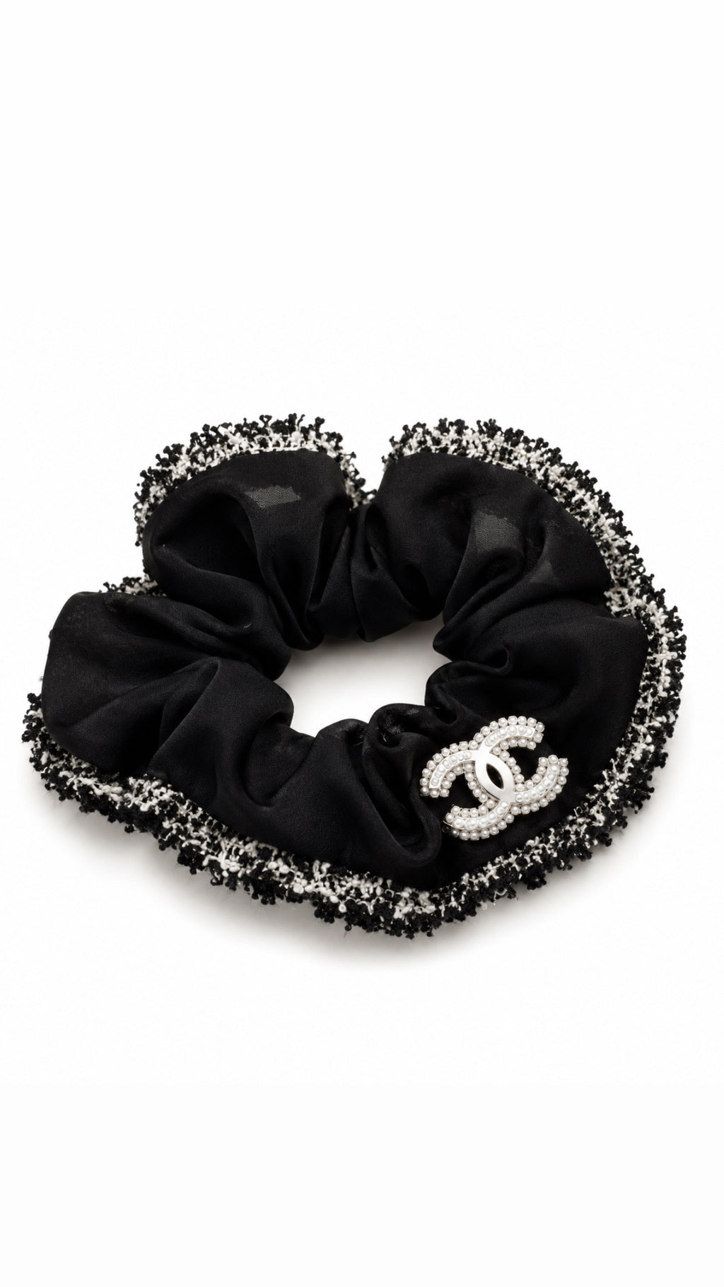 C - Tweed Trim Chiffon Scrunchie