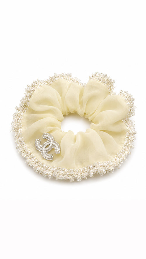 C - Tweed Trim Chiffon Scrunchie
