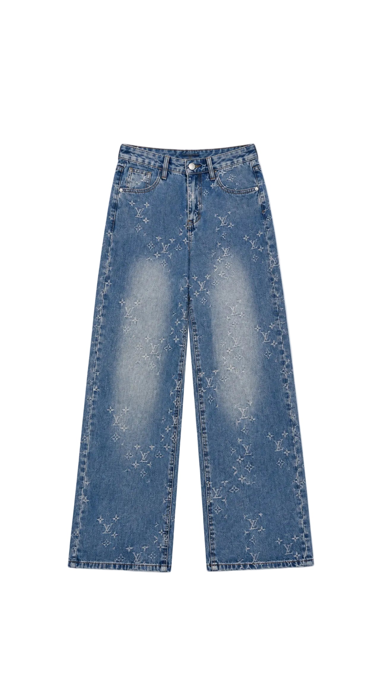 L Bleach Wash Wide Denim Jeans