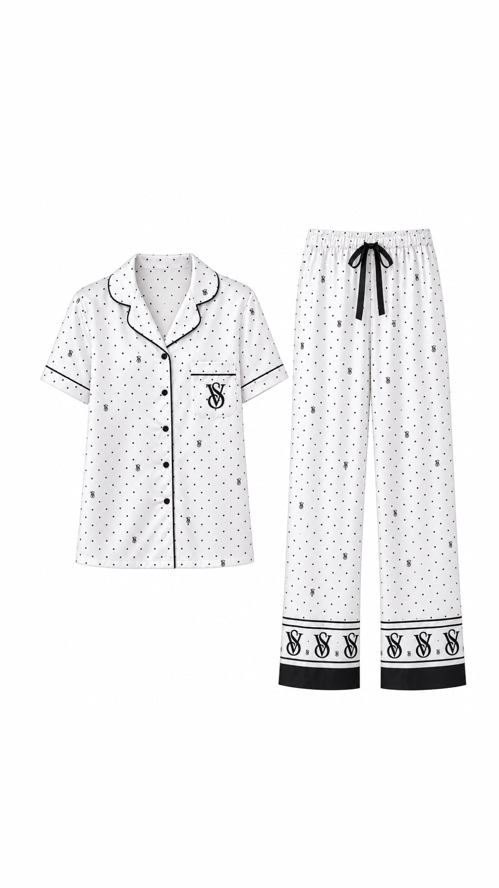 V - S Satin Short - Sleeve & Long Pants Pajama Set