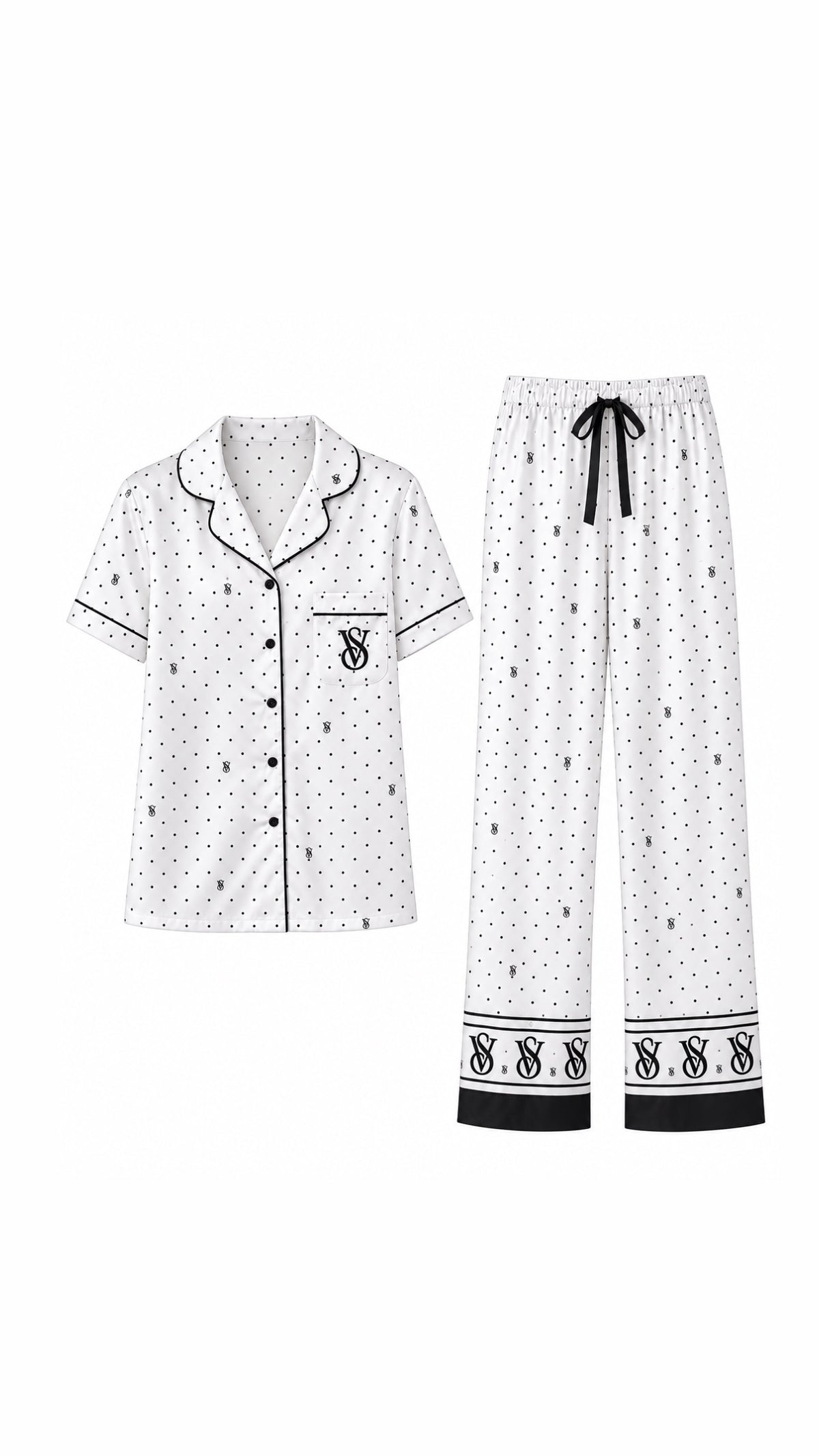 V - S Satin Short - Sleeve & Long Pants Pajama Set