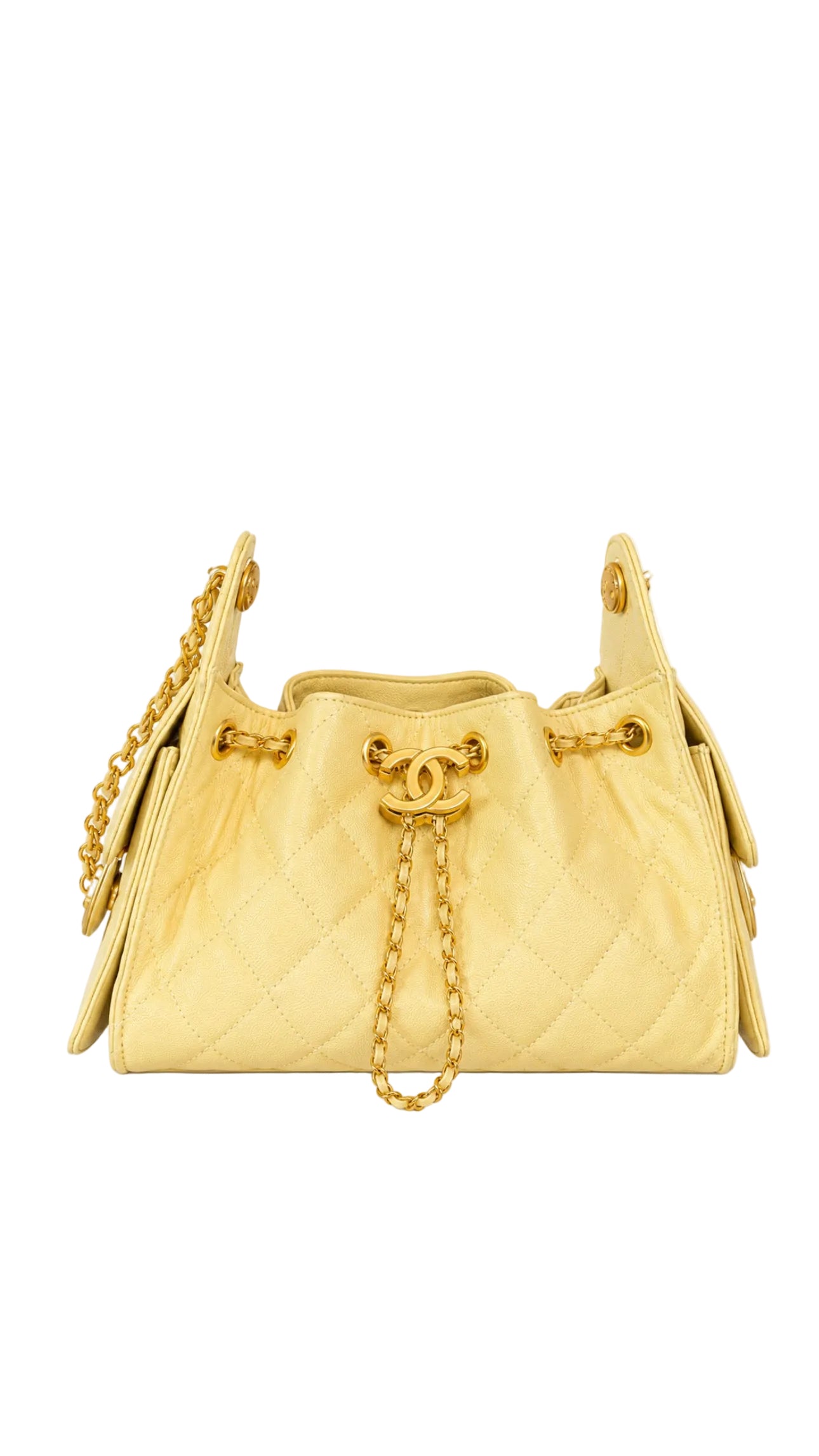 C - Quilted Drawstring Hobo Bucket Bag