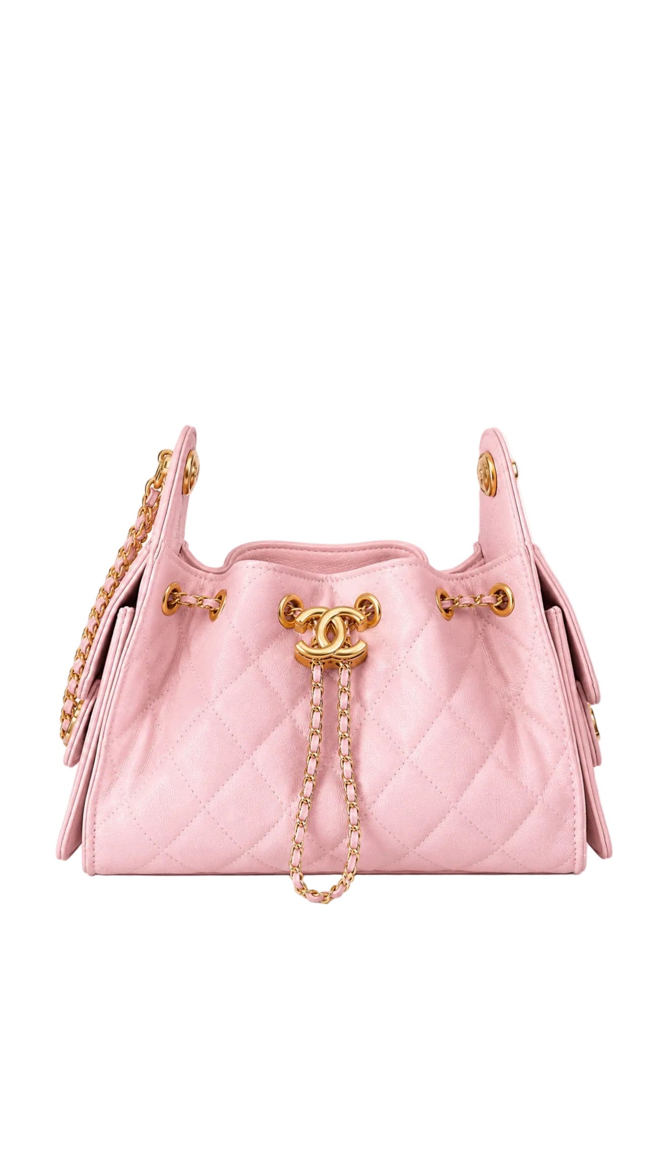 C - Quilted Drawstring Hobo Bucket Bag