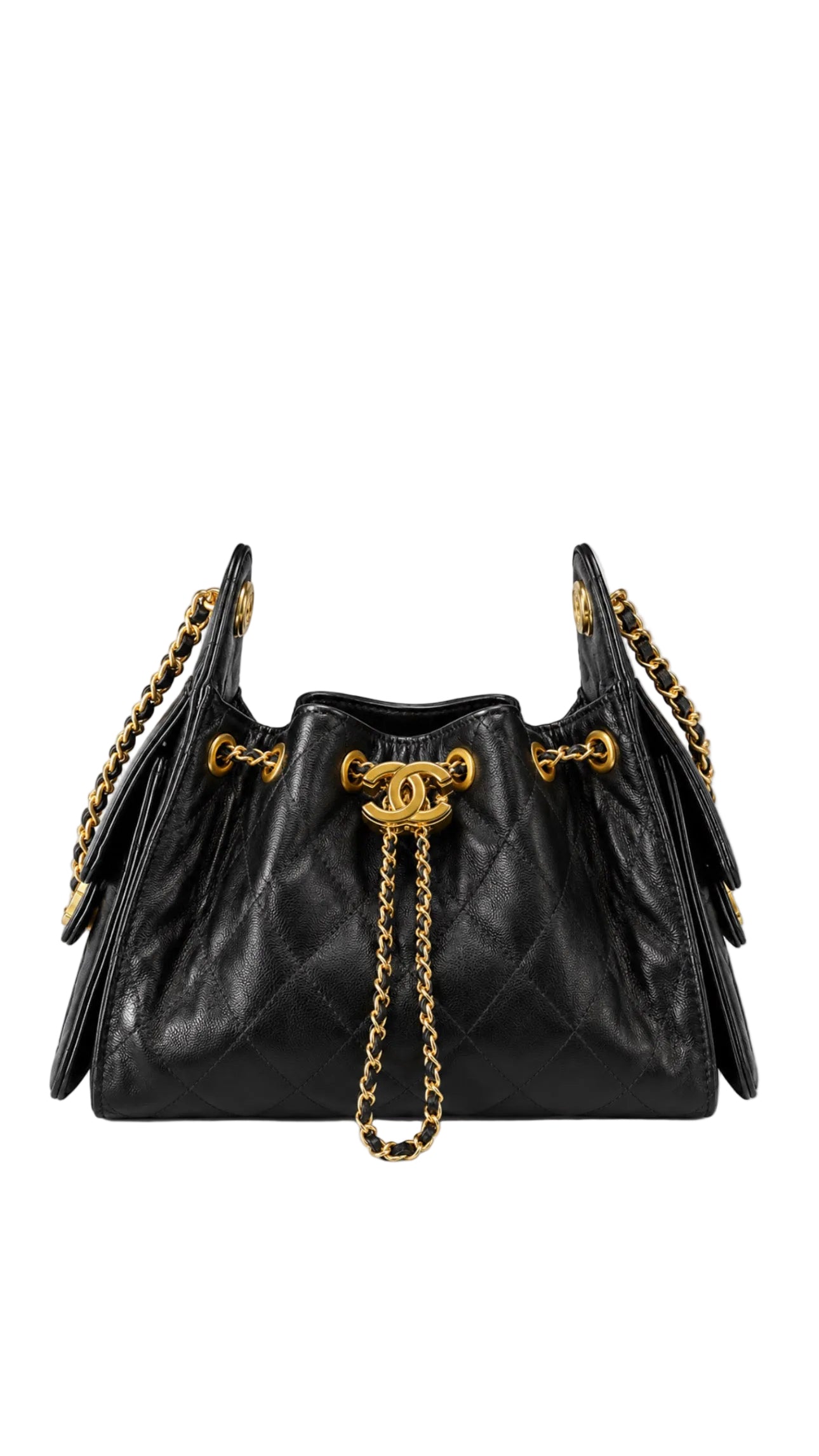 C - Quilted Drawstring Hobo Bucket Bag