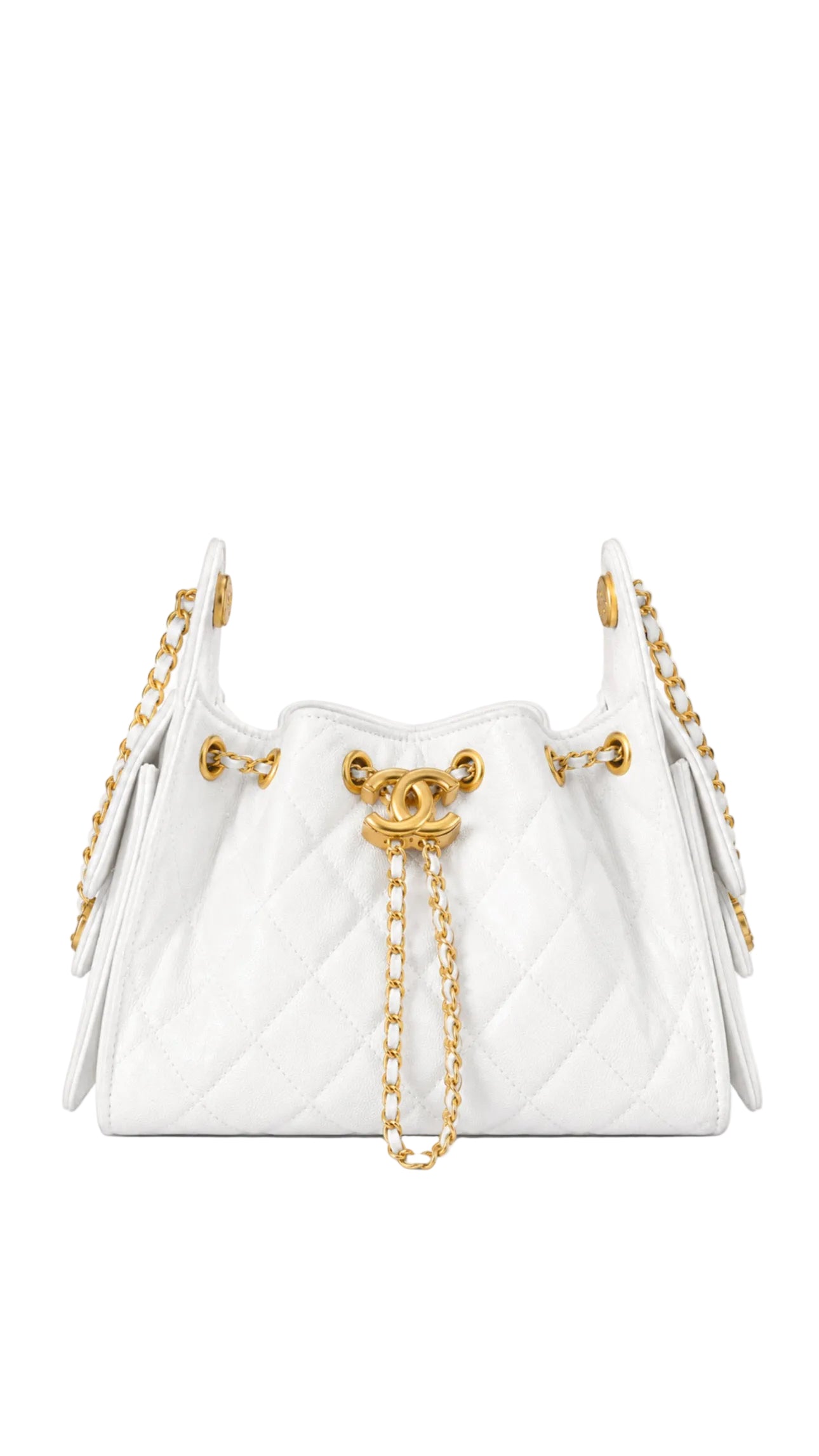 C - Quilted Drawstring Hobo Bucket Bag