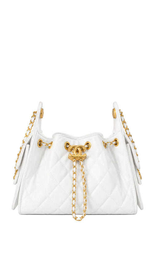 C - Quilted Drawstring Hobo Bucket Bag