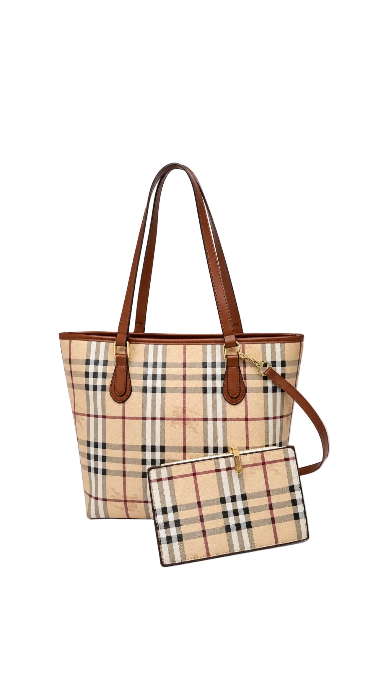 B - Vintage Grid Canvas Tote Bag