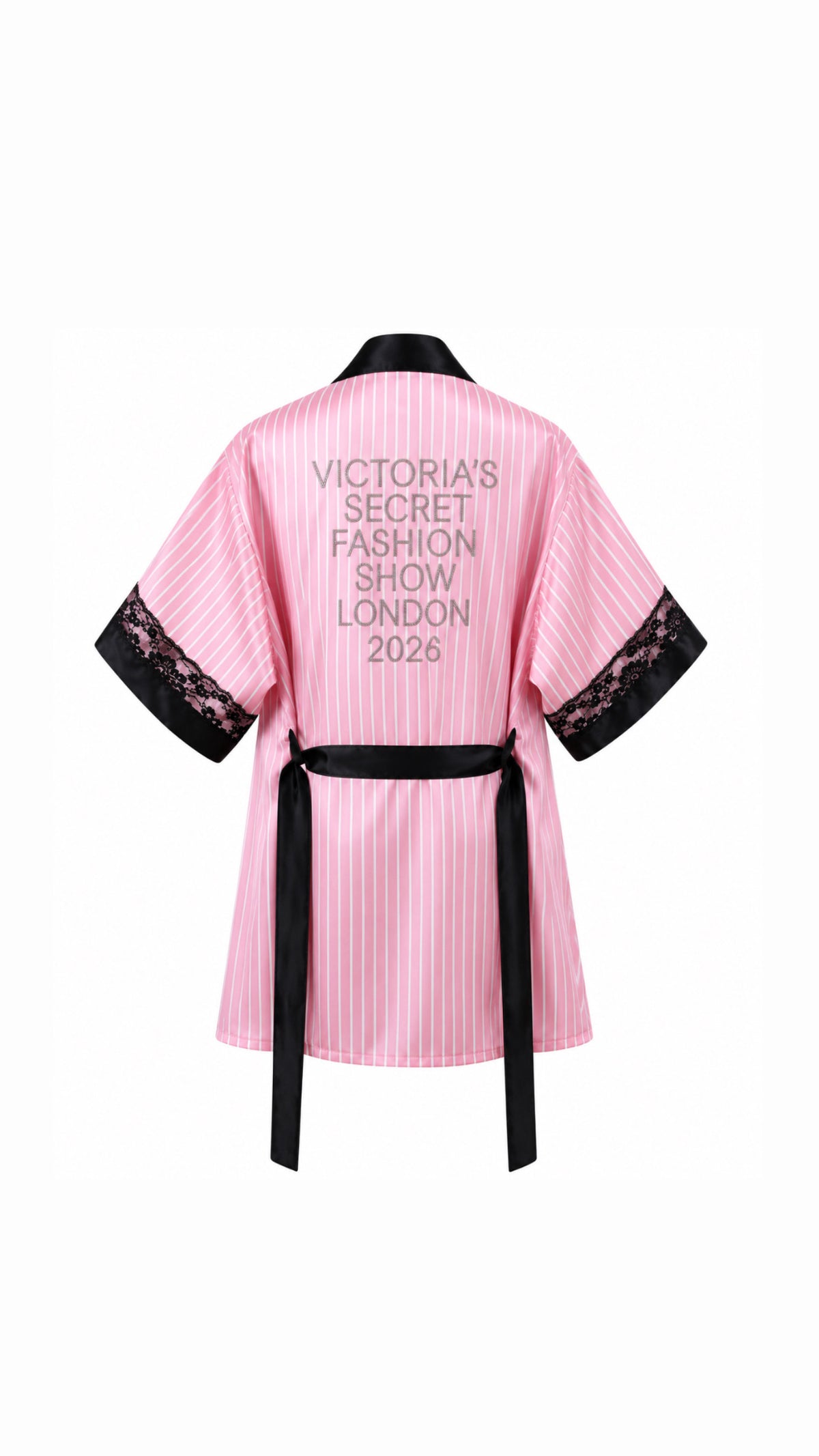 V - S Fashion Show London 2026 Satin Robe and Lace Slip Dress Lingerie 2-Piece Set